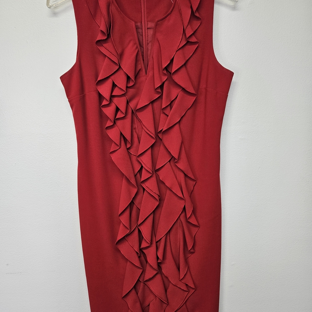 Calvin Klein Red Midi Dress with Ruffles